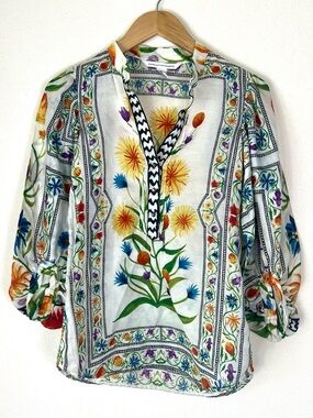 Diane Von Furstenberg Syrah floral tunic blouse, cotton silk size 4